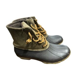 Sperry Top Sider Duck Boots Women Olive Green Waterproof Lace‎ Up Ankle Boots
